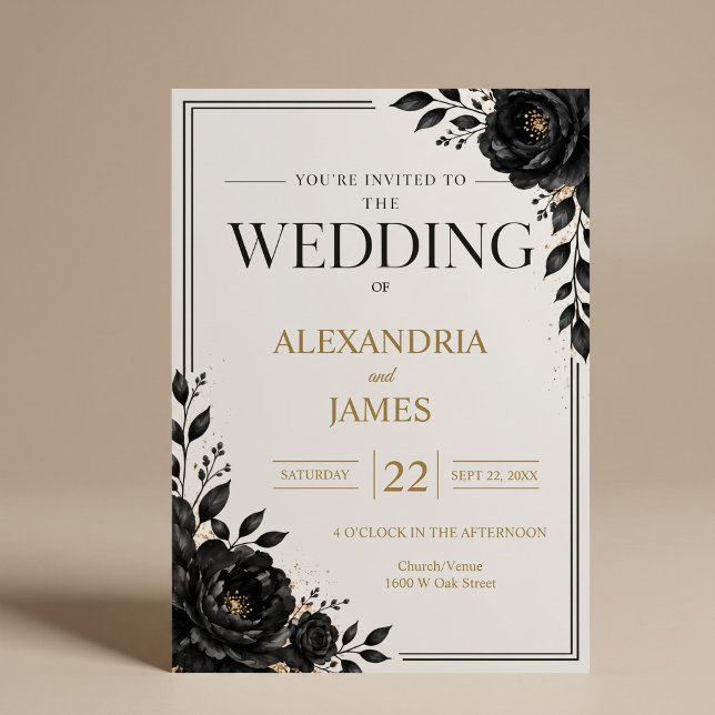 Elegant Black Floral Wedding Invitation (Creator Uploaded)