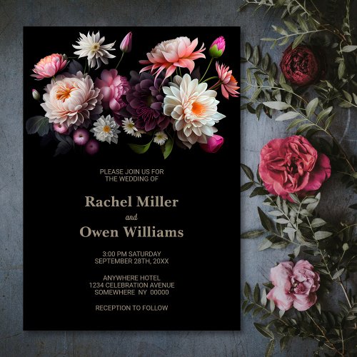 Elegant Black Floral Wedding Invitation