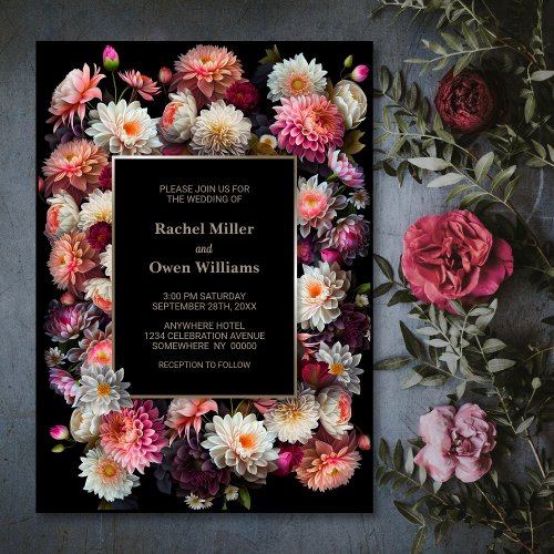 Elegant Black Floral Wedding Invitation