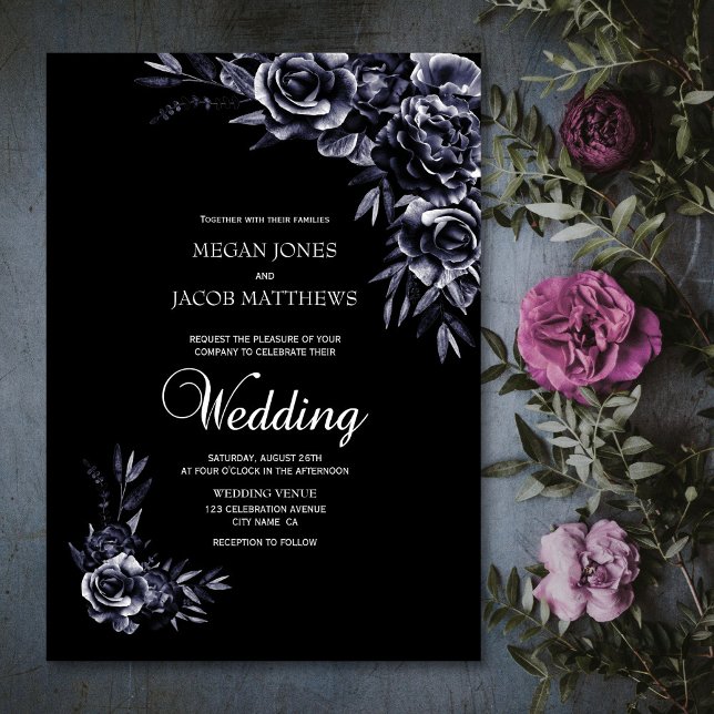 Elegant Black Floral Wedding Invitation (Creator Uploaded)