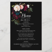 Elegant Black Floral Wedding Menu Template