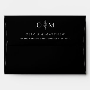 Elegant Black Floral Wedding Minimalist Formal Envelope