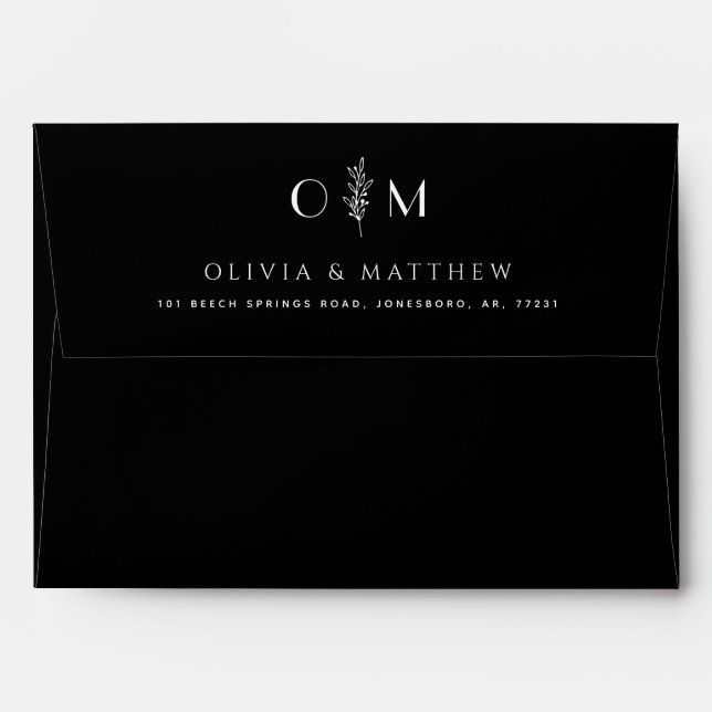 Elegant Black Floral Wedding | Minimalist Formal Envelope (Back (Top Flap))