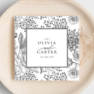 Elegant Black Floral Wedding Napkins