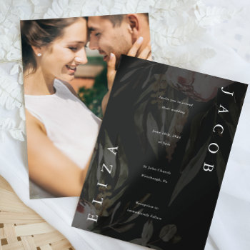 Elegant Black Floral Wedding Photo Invitation by Spindle_and_Rye at Zazzle