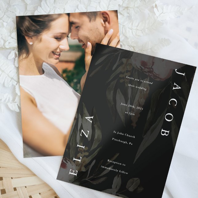 Elegant Black Floral Wedding Photo Invitation (Creator Uploaded)
