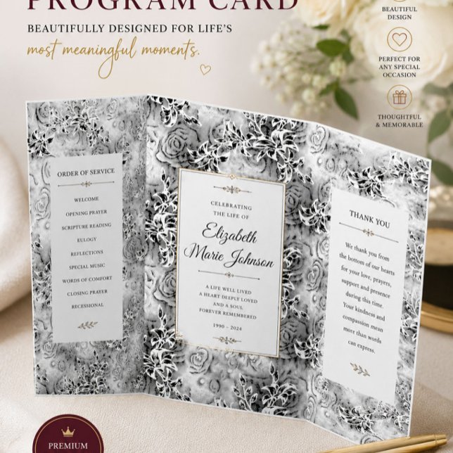 Elegant Black Floral Wedding Program (Creator Uploaded)
