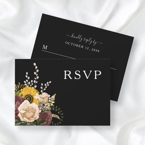  Elegant Black Floral Wedding RSVP Card