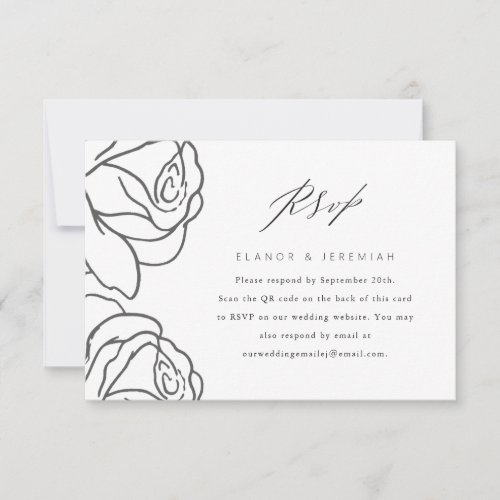 Elegant Black Floral Wedding RSVP with QR Code