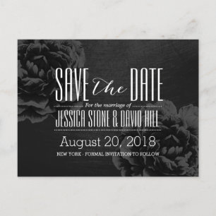Elegant Black Floral Wedding Save the Date Announcement Postcard
