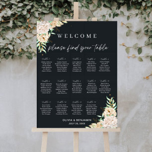 Elegant Black Floral Wedding Seating Chart Sign