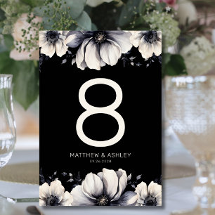 Elegant Black Floral Wedding Table Number