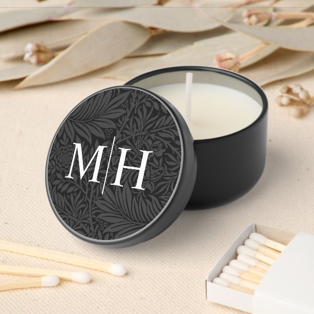 Elegant Black Floral White Monogram Mini Candle Favors (Insitu)