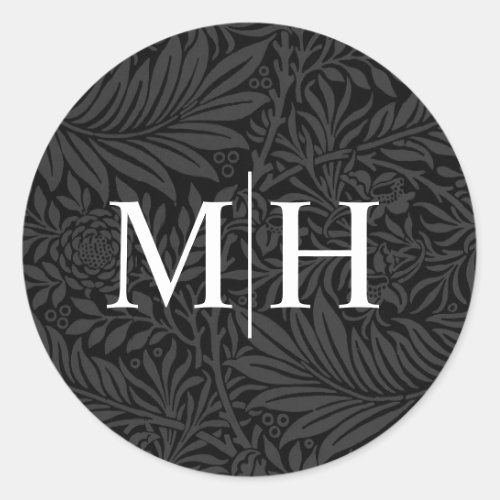 Elegant Black Floral White Monogram Wedding Classic Round Sticker