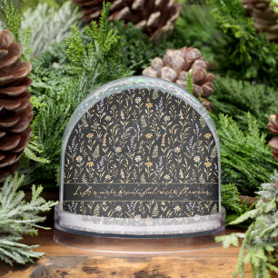 Elegant Black Floral Wildflowers Snow Globe