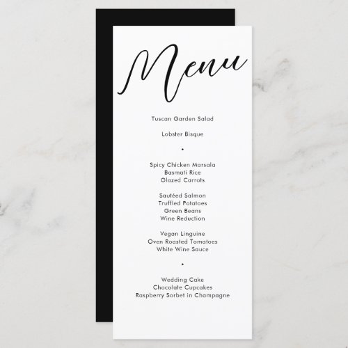 Elegant Black Flourish Calligraphy Wedding Dinner Menu