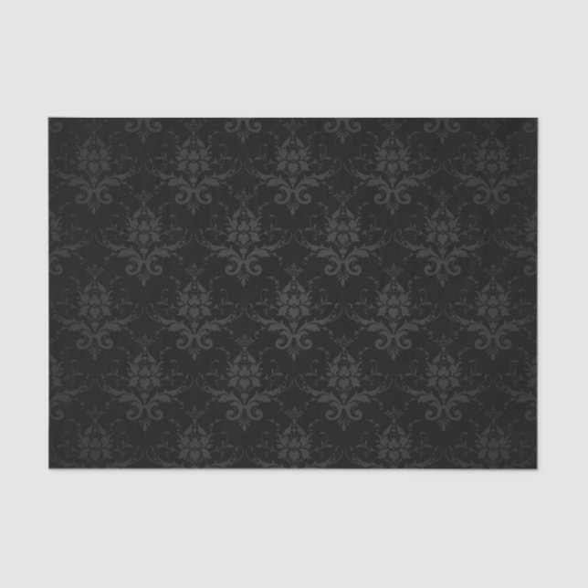 Elegant Black Flower Floral  Damask  Tissue Paper (Front)