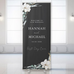 Elegant, Black, Flower, Leafy, Wedding Retractable Banner