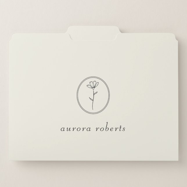 Elegant Black Flower Line Art Logo | Script Name File Folder (Front Center)