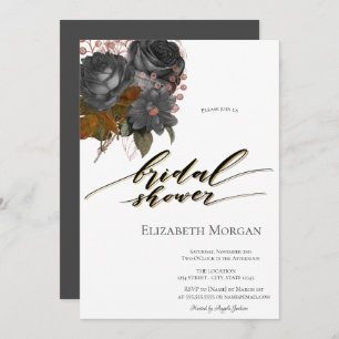 Elegant Black Flowers Bridal Shower Invitation