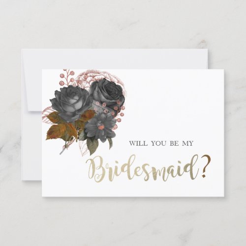 Elegant Black Flowers Bridesmaid Card