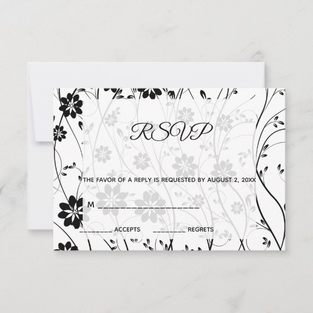 Elegant Black Flowers RSVP Card (Front)