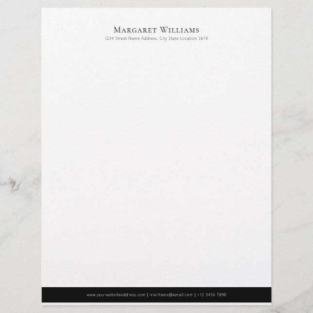 Elegant Black Footer Name Address Letterhead (Front)