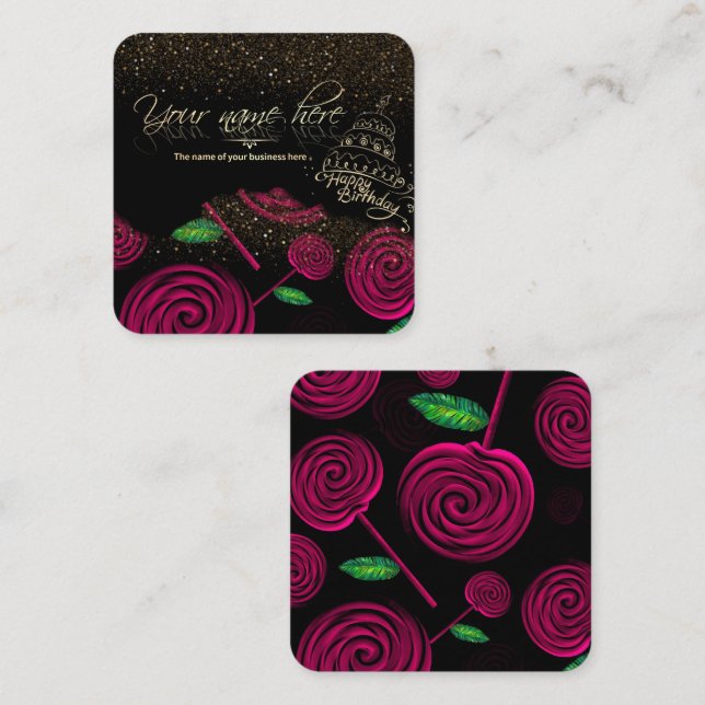 elegant black for bakery business square business card (Front/Back)