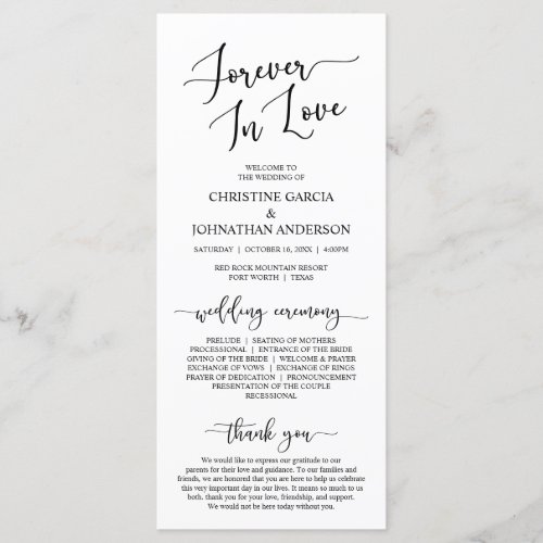 Elegant Black Forever in Love Wedding Ceremony Program