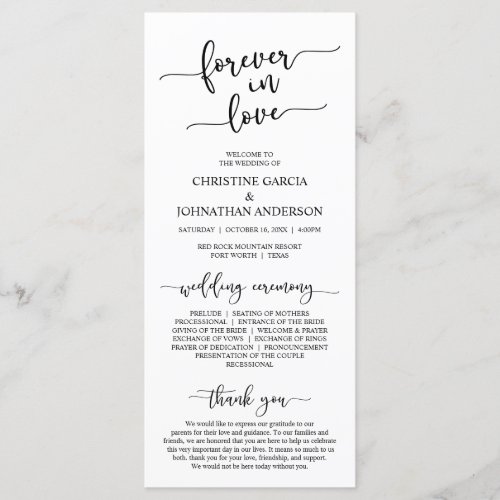 Elegant Black Forever in Love Wedding Ceremony Program