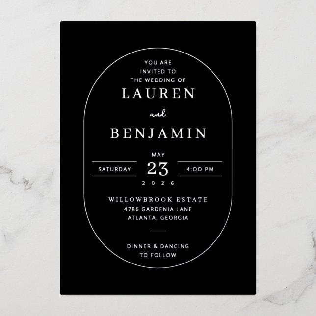 Elegant Black Formal Wedding Invitation Foil Invitation (Front)