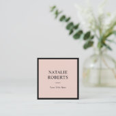 Elegant Black Frame Blush Pink Minimalist Square Business Card (Standing Front)
