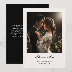 Elegant Black Frame Calligraphy Photo Wedding Thank You Card