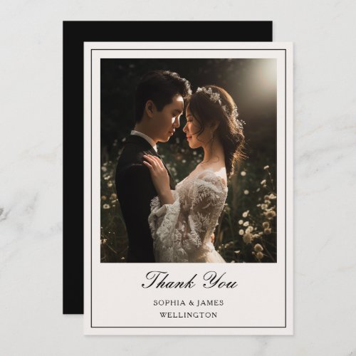 Elegant Black Frame Calligraphy Photo Wedding Thank You Card