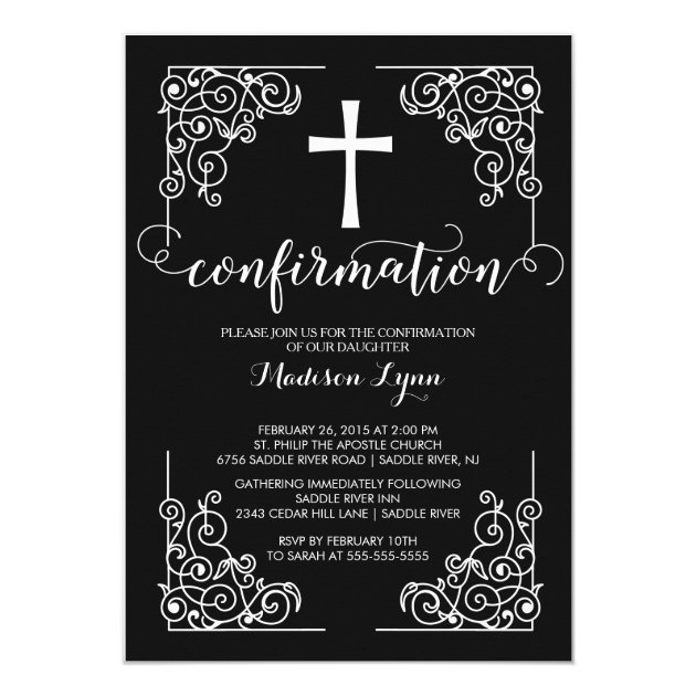 Elegant Black Frame Cross Confirmation Invitation
