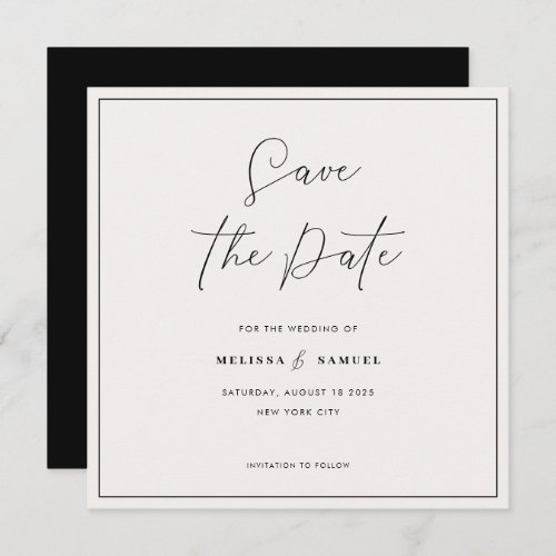 Elegant Black Frame Handwritten Script Wedding Save The Date