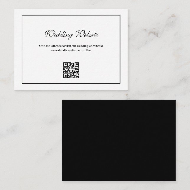 elegant black frame QR code wedding website Enclosure Card (Front/Back)
