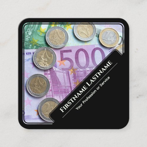 Elegant black framed euro money financial experts square business card