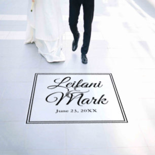 Elegant Black Framed Newlyweds Names Wedding Floor Decals