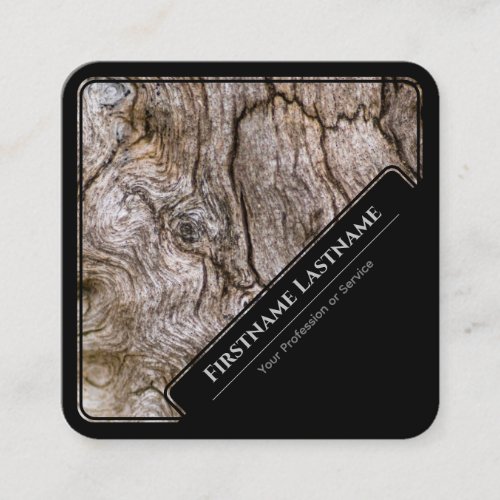 Elegant black framed wooden style wood grain square business card