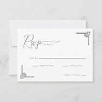Elegant Black Geometric Calligraphy RSVP Card