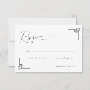 Elegant Black Geometric Calligraphy RSVP Card
