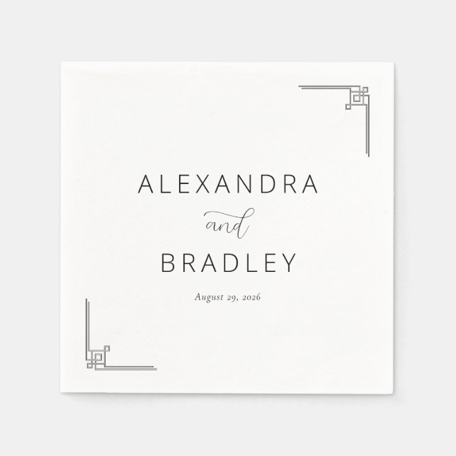 Elegant Black Geometric Lines Napkins (Front)