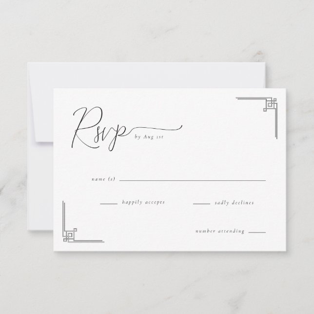 Elegant Black Geometric RSVP Card (Front)