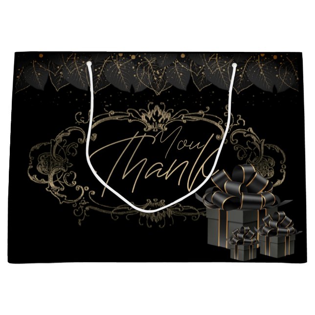 Elegant black gift bag with thanks (Front)