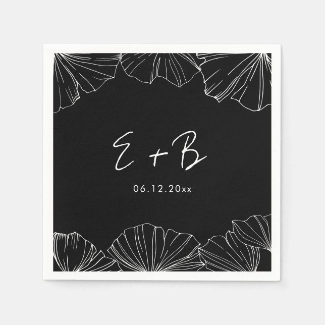 Elegant Black Ginkgo Biloba wedding Napkins (Front)
