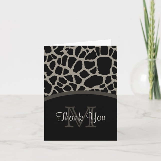 Elegant Black Giraffe Print Monogram Thank You (Front)
