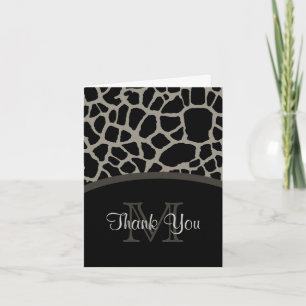 Elegant Black Giraffe Print Monogram Thank You Card