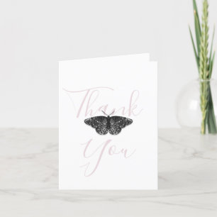 Elegant Black Glitter Butterfly Pink Folded Thank You Card