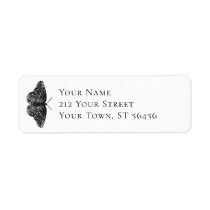Elegant Black Glitter Butterfly Return Address Label